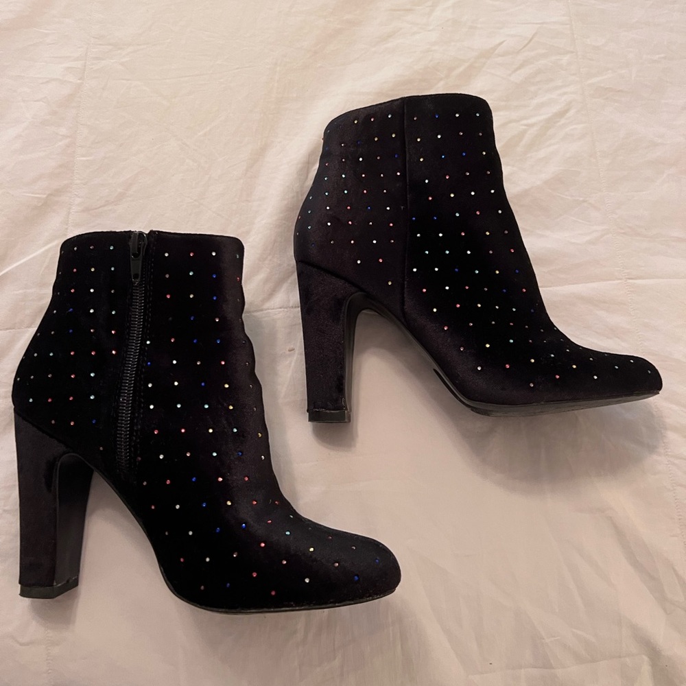 Fergalicious Black Booties with Colorful Rhinestones Size 7 1/2 M